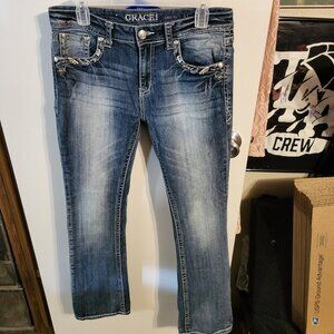 GRACE IN LA EMBROIDERED BOOT CUT JEANS SZ 29